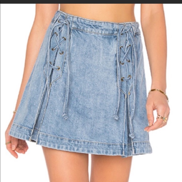 Free People Dresses & Skirts - Free people lace up denim skirt 12